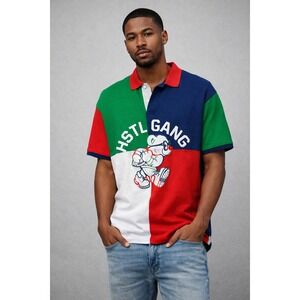 Hustle Gang Color Block Polo Shirt Mens XL Graphic Bear Logo Short Sleeve